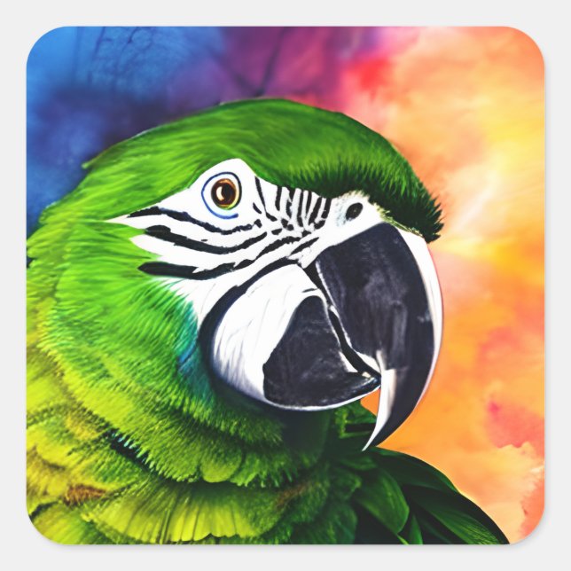 Niedlich Amazon Parrot Artwork Quadratischer Aufkleber (Vorderseite)