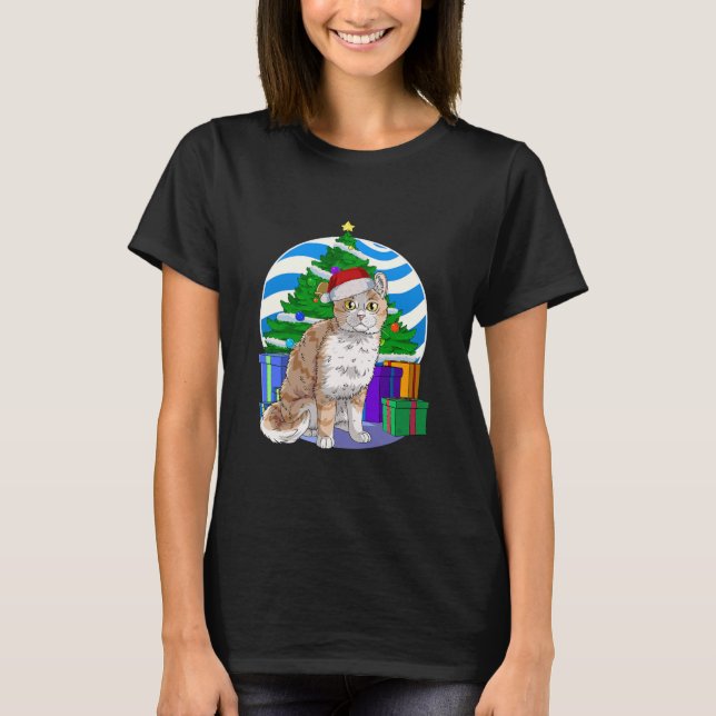 Niedlich American Curl Cat Santa Christmas T-Shirt (Vorderseite)
