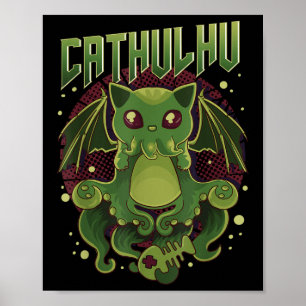 Niedlich &amp; Funny Cathulhu Kawaii Cat Cthulhu Poster