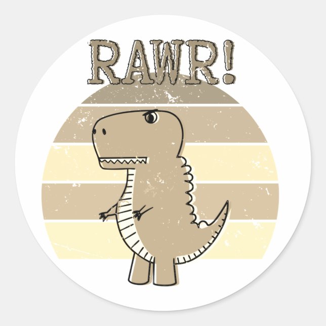 Niedlich Angry Sepia Cartoon T-Rex Dinosaur Sunset Runder Aufkleber (Vorderseite)