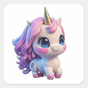 Niedlich Anime Cartoon Unicorn Quadratischer Aufkleber