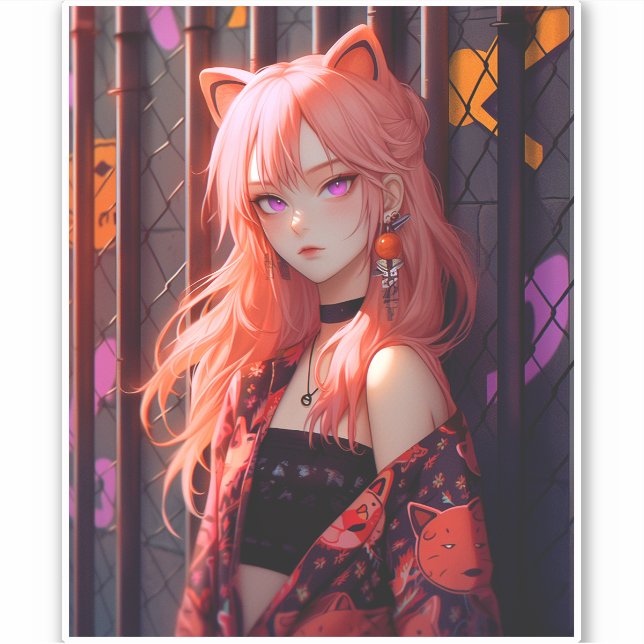 Niedlich Anime Catgirl Aufkleber (Vorderseite)