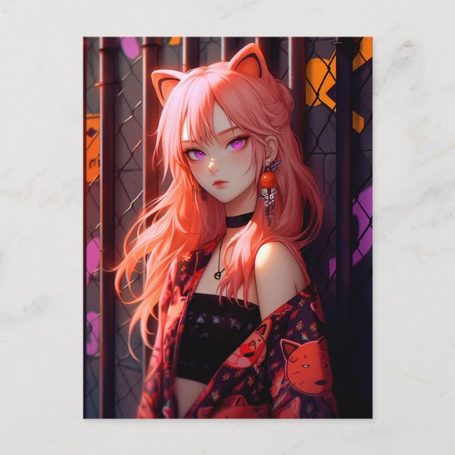 Niedlich Anime Catgirl Postkarte (Vorderseite)