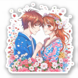 Niedlich Anime Couple Cuddling Aufkleber