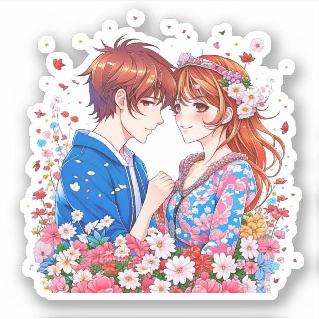 Niedlich Anime Couple Cuddling Aufkleber (Vorderseite)