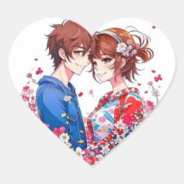 Niedlich Anime Couple Cuddling Herz-Aufkleber