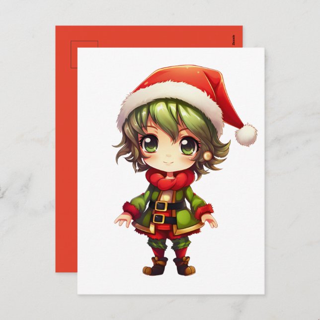 Niedlich Anime Elf Feiertagspostkarte (Vorne/Hinten)