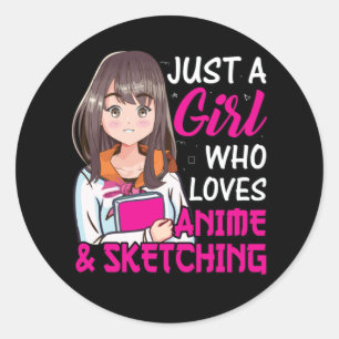 Niedlich Anime Girl   Anime & Sketching Lover Runder Aufkleber
