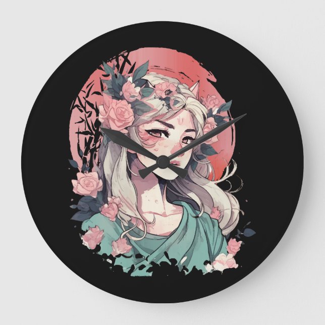 Niedlich Anime Girl Große Wanduhr (Vorderseite)