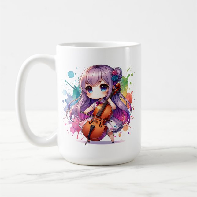 Niedlich Anime Girl Playing Cello Player Kaffeetasse (Links)