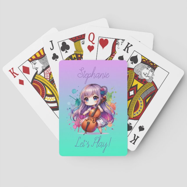 Niedlich Anime Girl Playing Cello Player Personali Spielkarten (Rückseite)