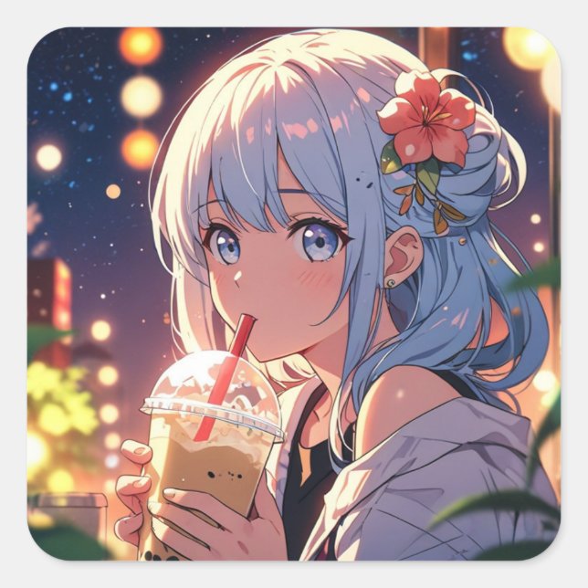 Niedlich Anime Girl Sticker - Boba Tea Lover (Vorderseite)