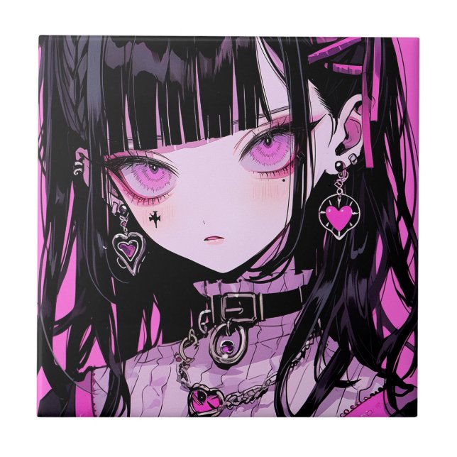 Niedlich Anime Goth Girl Fliese (Vorderseite)