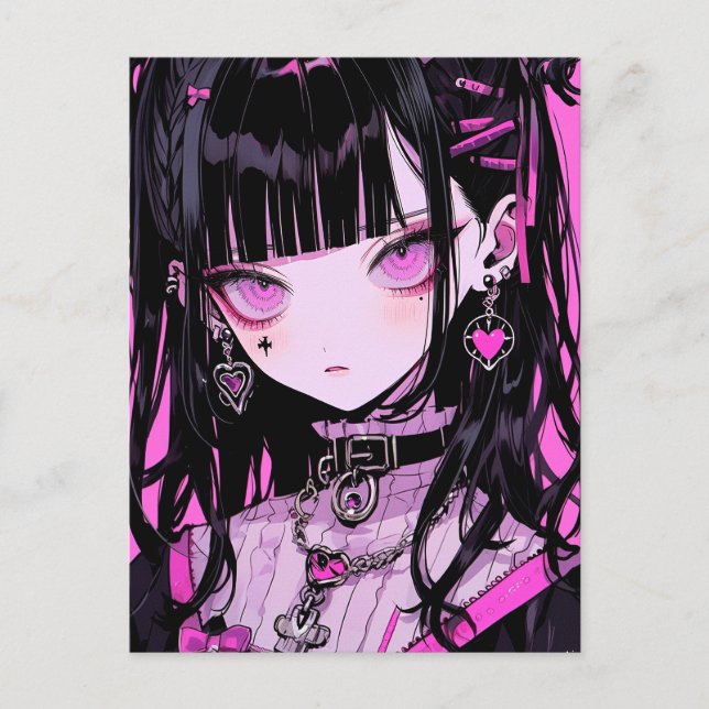 Niedlich Anime Goth Girl Postkarte (Vorderseite)