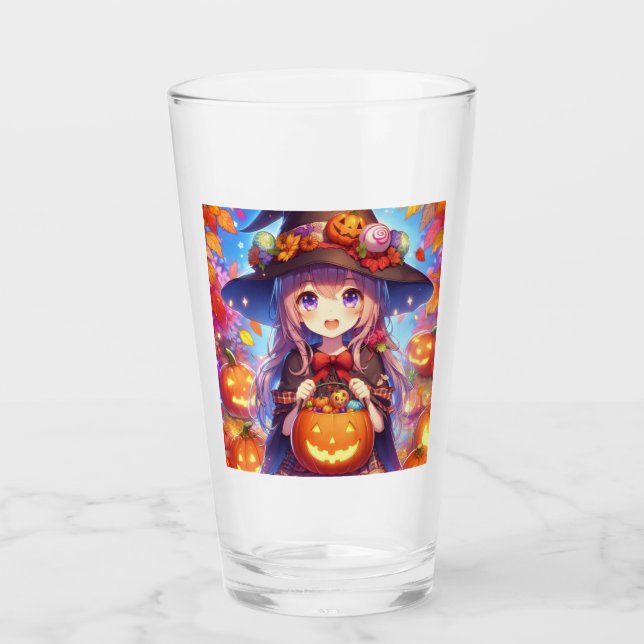 Niedlich Anime Halloween Hexe Glas (Vorderseite)