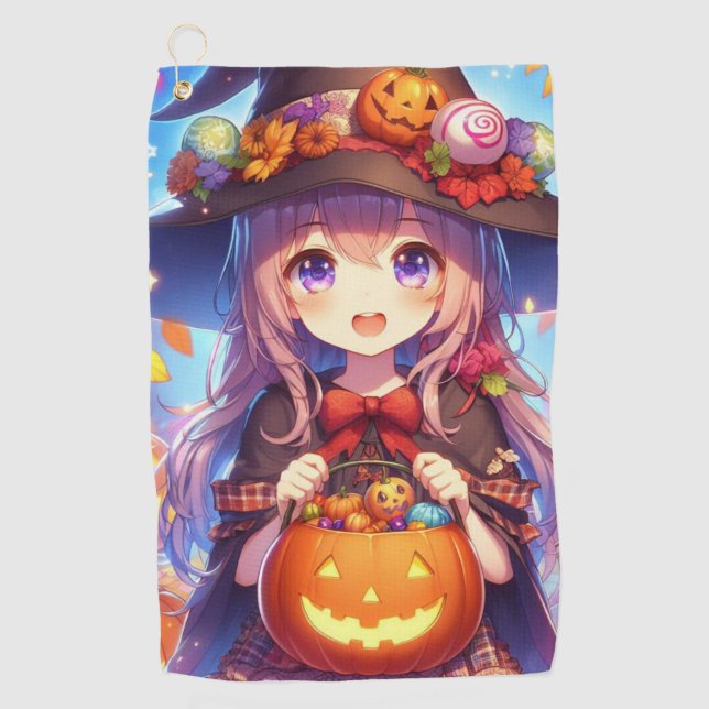 Niedlich Anime Halloween Hexe Golfhandtuch (Vorderseite)