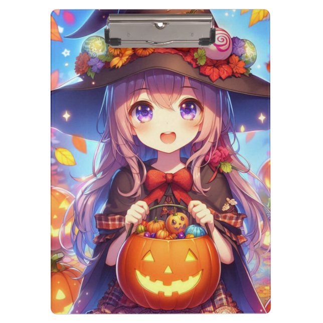 Niedlich Anime Halloween Hexe Klemmbrett (Vorderseite)