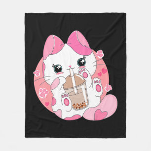 Niedlich Anime Kawaii Cat Boba Bubble Teatro Socia Fleecedecke