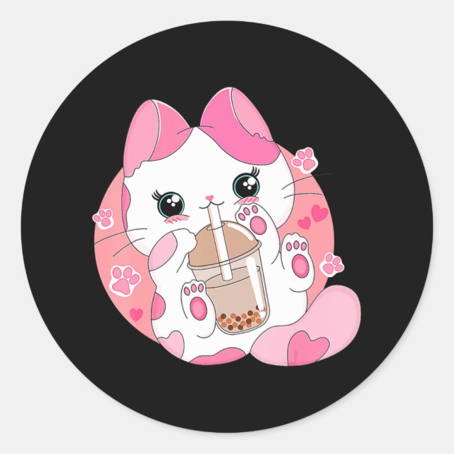 Niedlich Anime Kawaii Cat Boba Bubble Teatro Socia Runder Aufkleber (Vorderseite)