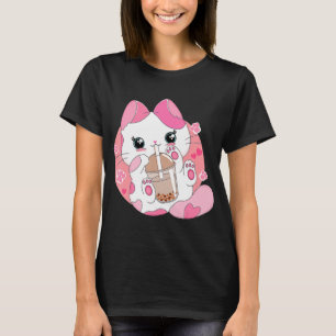 Niedlich Anime Kawaii Cat Boba Bubble Teatro Socia T-Shirt