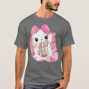 Niedlich Anime Kawaii Cat Boba Bubble Teatro Socia T-Shirt