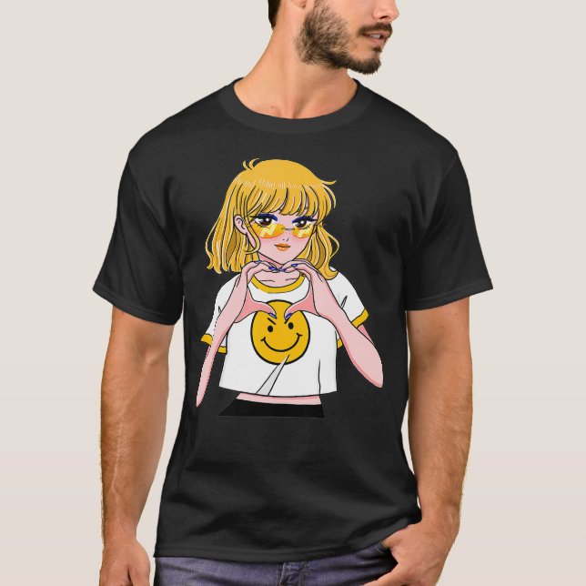 Niedlich Anime Kawaii Herz I Liebe Sie T-Shirt (Vorderseite)