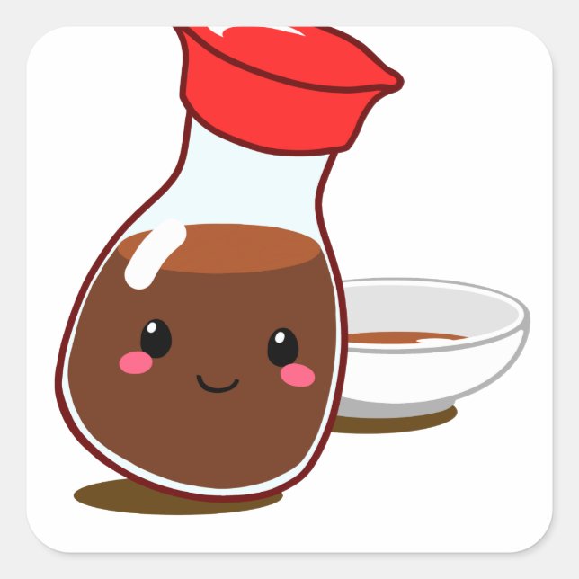 Niedlich Anime Soy Sauce: "Ich bin soy glücklich!" Quadratischer Aufkleber (Vorderseite)