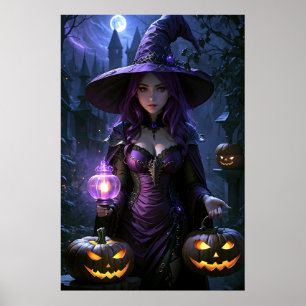 Niedlich animierte Halloween-Hexe Poster