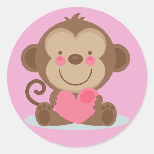 Niedlich animierter Affe zum Valentinstag Runder Aufkleber (Vorderseite)
