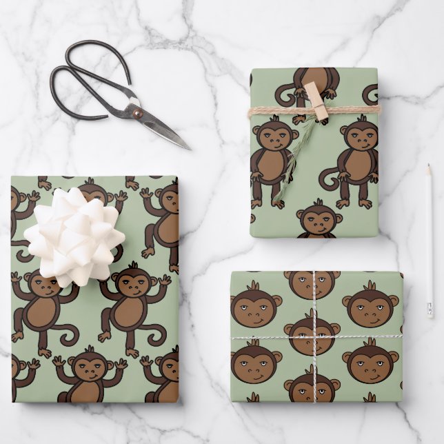 Niedlich animierter Affen Designer Druckkids druck Geschenkpapier Set (Vorderseite)
