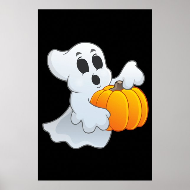 Niedlich animierter Geist mit Pumpkin Poster (Vorne)