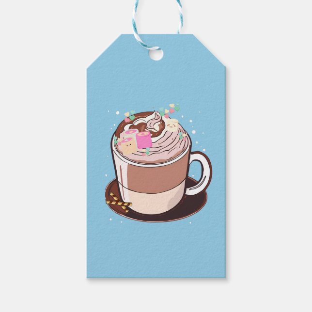 Niedlich animierter Hot Chocolate Marshmallows Car Geschenkanhänger (Vorderseite)