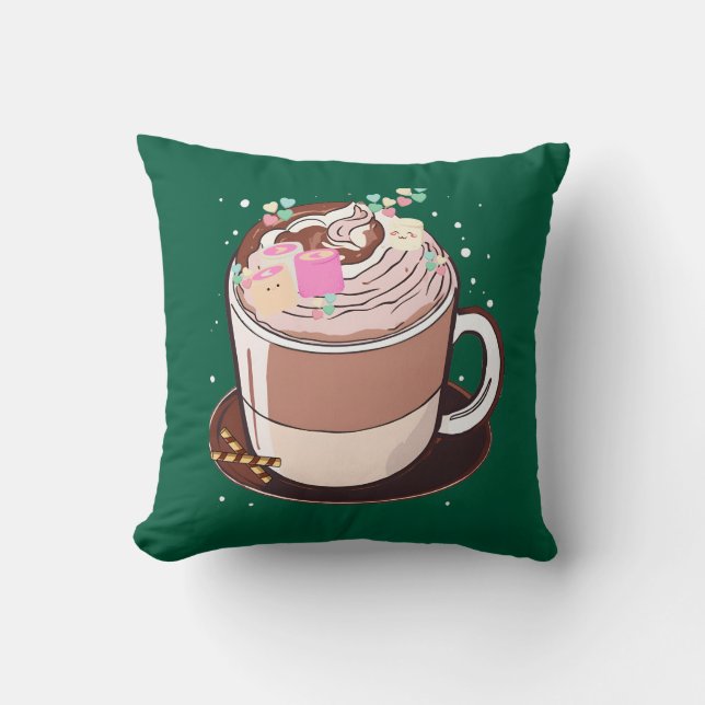 Niedlich animierter Hot Chocolate Marshmallows Car Kissen (Vorderseite)