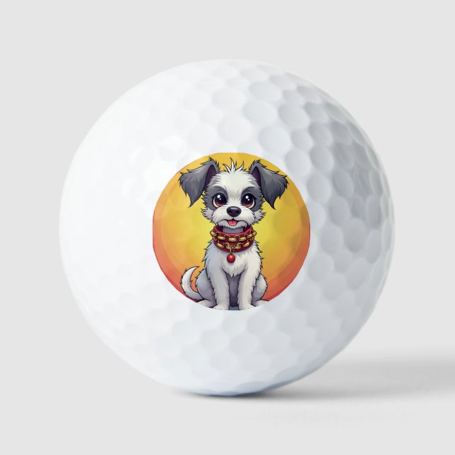 Niedlich animierter Hund mit Collar Golfball (Vorderseite)