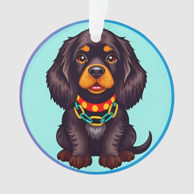 Niedlich animierter Hund mit Collar Ornament (Vorderseite)