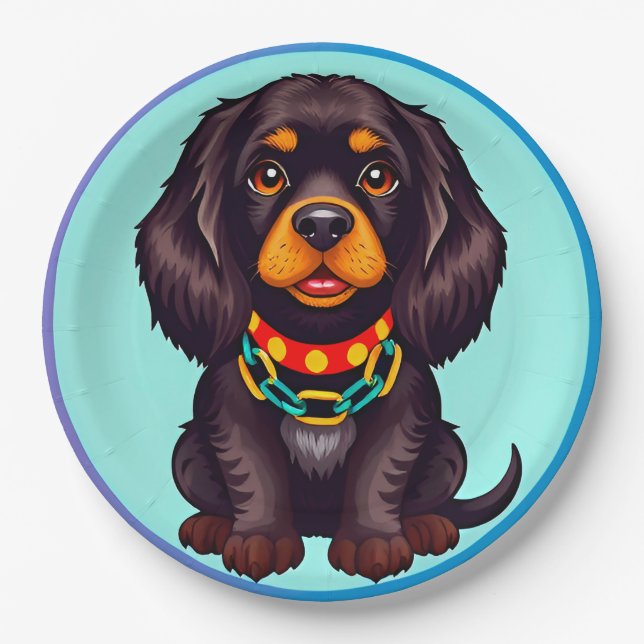 Niedlich animierter Hund mit Collar Pappteller (Vorderseite)