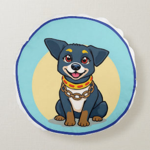 Niedlich animierter Hund mit Collar Rundes Kissen
