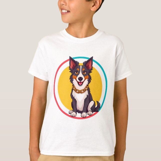 Niedlich animierter Hund mit Collar T-Shirt (Vorderseite)