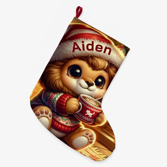 Niedlich animierter Weihnachtslion Großer Weihnachtsstrumpf (Vorderansicht (hängend))