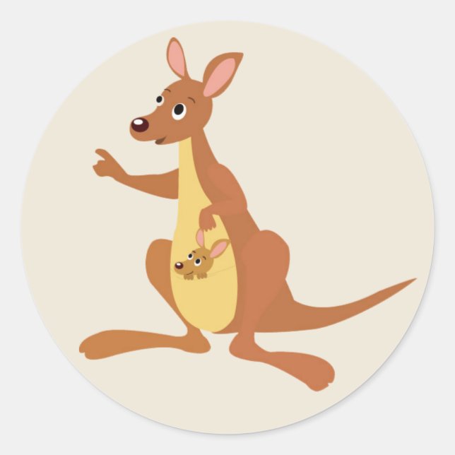Niedlich animiertes Kangaroo mit Baby Runder Aufkleber (Vorderseite)