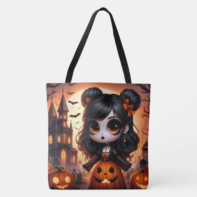 Niedlich animiertes Mädchen, Spuk Haus Tasche (Vorderseite)