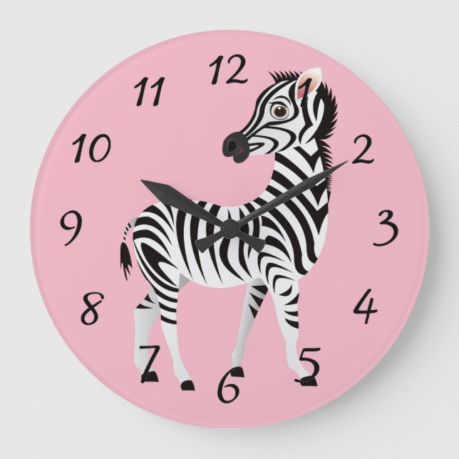 niedlich animiertes Zebra Große Wanduhr (Vorderseite)