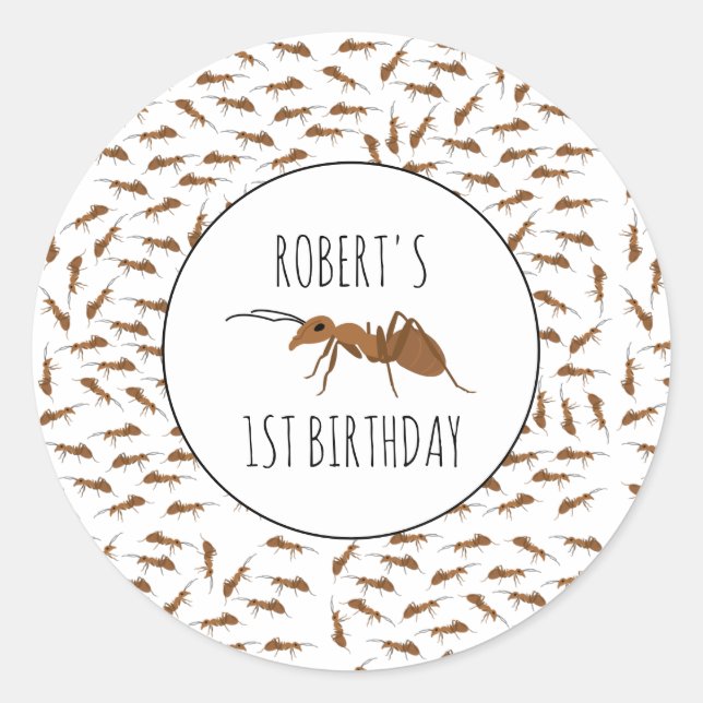 Niedlich Ants Pattern Individuelle Name Kindergebu Runder Aufkleber (Vorderseite)