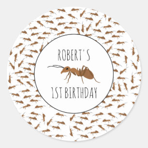 Niedlich Ants Pattern Individuelle Name Kindergebu Runder Aufkleber