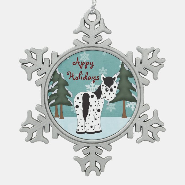 Niedlich Appetithäuser Leopard Appaloosa Pferd Schneeflocken Zinn-Ornament (Vorderseite)