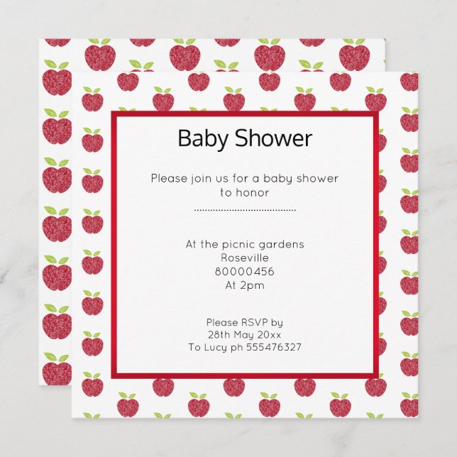 NIEDLICH APPLE DESIGN BABYSHOWER EINLADUNG (Vorne/Hinten)
