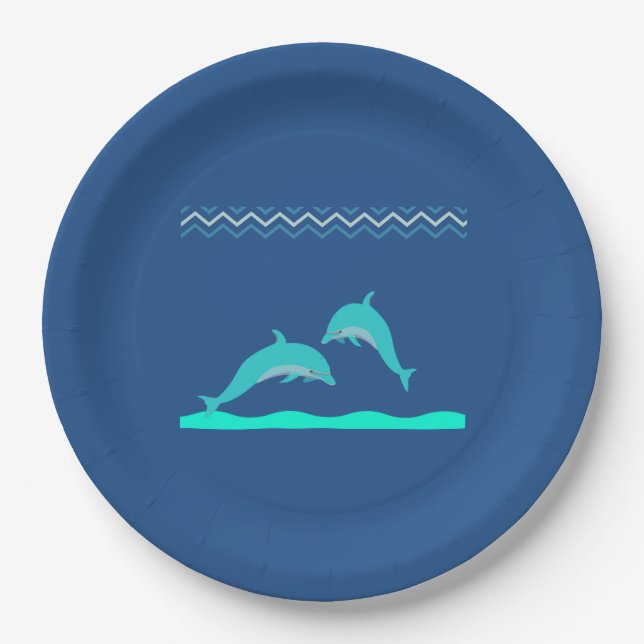 Niedlich Aqua Blue Dolphin Water Babydusche Pappteller (Vorderseite)