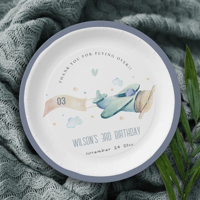 Niedlich Aqua Green Blue Kids Flugzeug Wolken Gebu Pappteller (Von Creator hochgeladen)