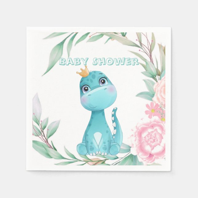 Niedlich Aqua Princess Dinosaur Babydusche Serviette (Vorderseite)