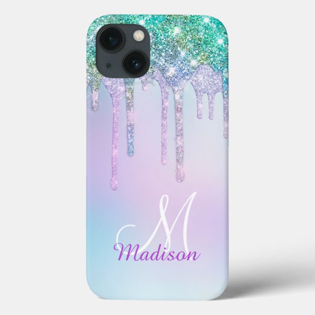Niedlich Aqua Turquoise Unicorn Glitzer Tropfen Mo Case-Mate iPhone Hülle (Rückseite)